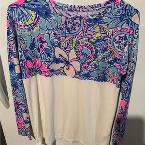 Lilly Pulitzer Blue and Pink Floral Long Sleeve Top